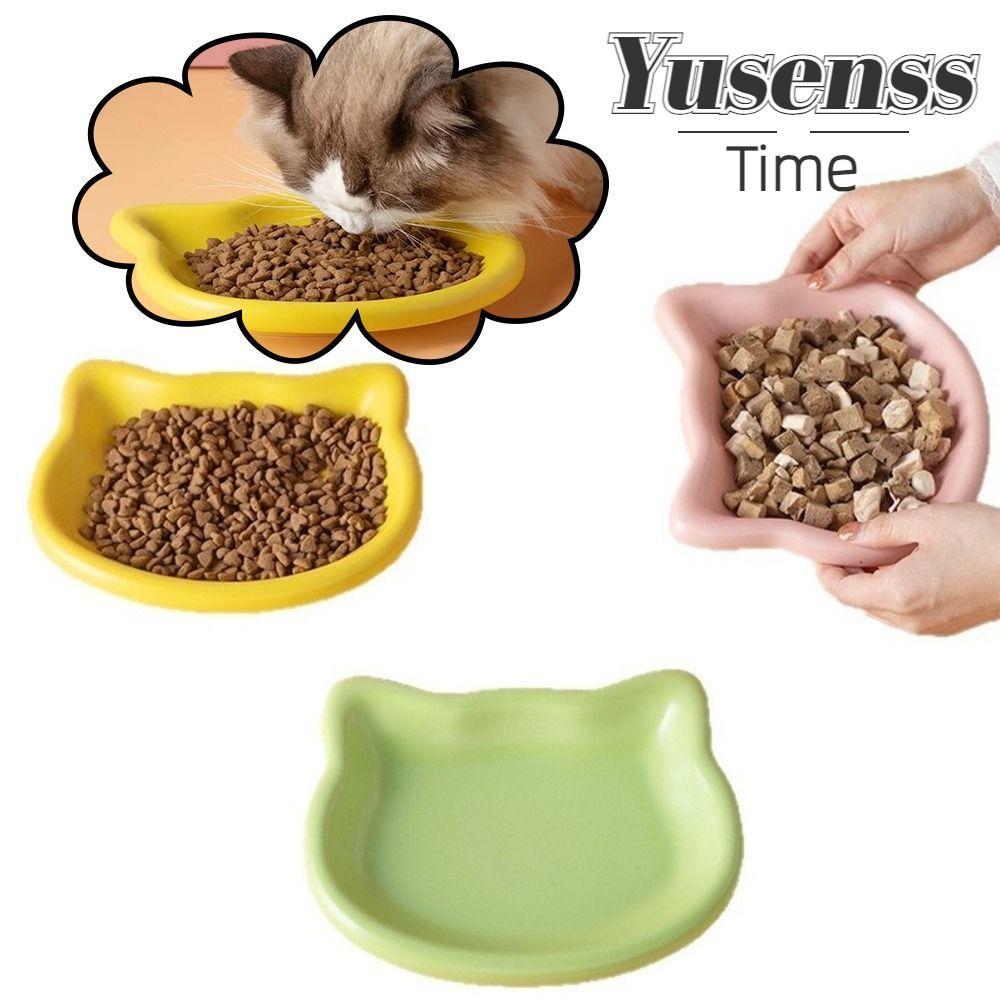 YUSEN ชามอาหารแมว, ชามแมวแบบพลิกป้องกันการตกกันลื่น, แผ่นแมวรูปพลาสติกน่ารัก, ให้อาหารสัตว์เลี้ยง