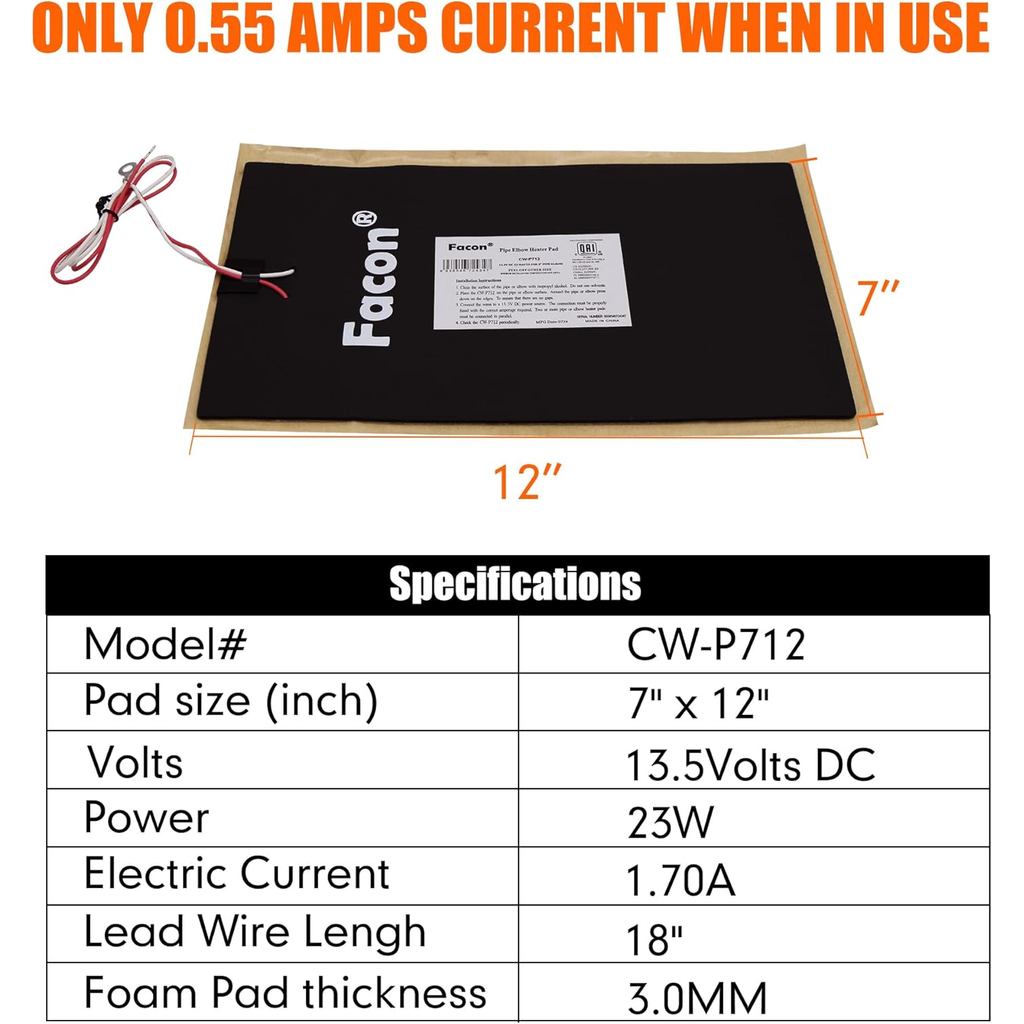 Facon 7 "x12" RV ท่อเครื่องทําความร้อน Pad ทํางานสําหรับท่อ 3 "-2 แพ็ค, แผ่นทําความร้อนสําหรับ RV, C