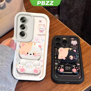 PBZZ FOR เคส สําหรับ OPPO reno 12 pro 5g reno 12 5g เคสโทรศัพท์ Softcase ซิลิโคนกันกระแทกออกแบบใหม่ความงามการ์ตูนแมวพร้อมที่วางสําหรับกระจก JTMMZJ01