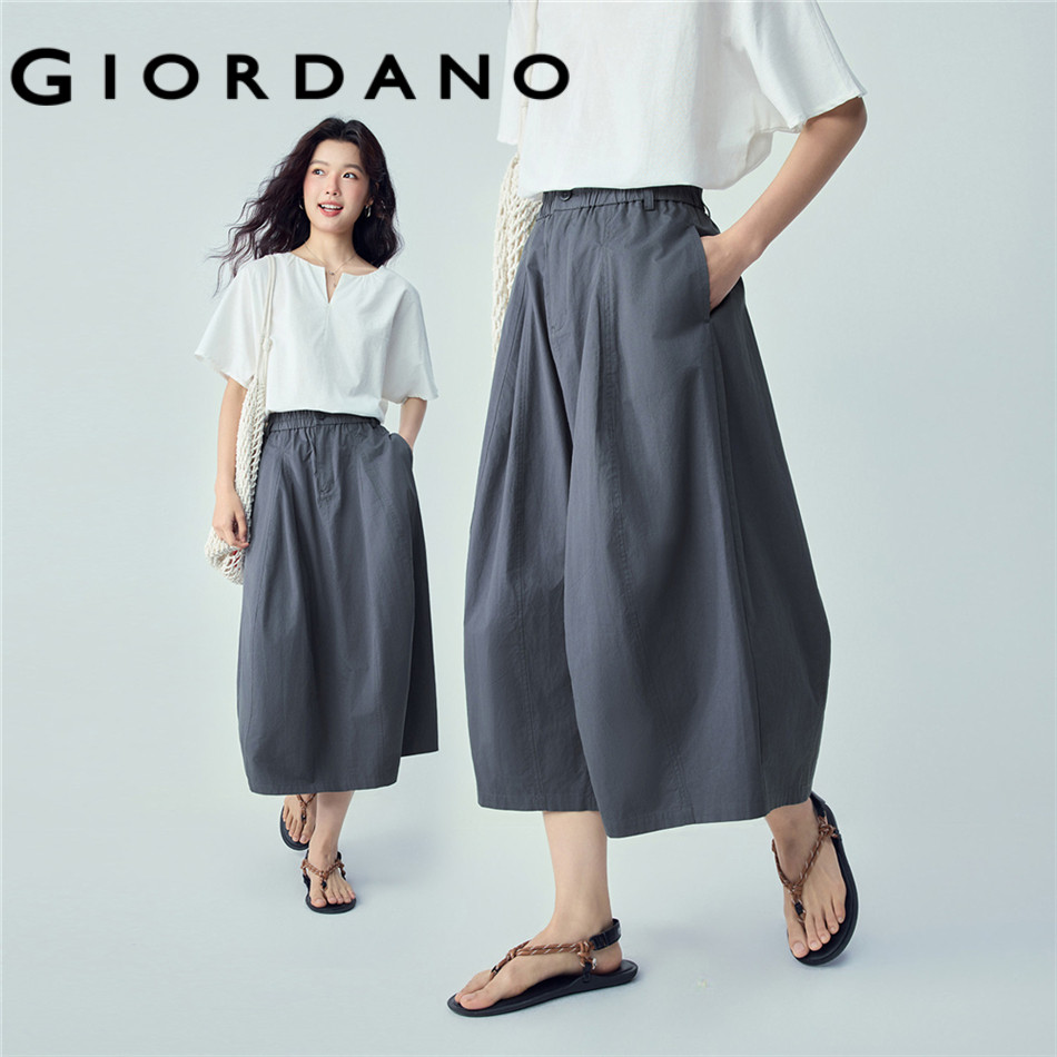 GIORDANO WOMEN 100% Cotton elastic waist balloon maxi skirt 13466202