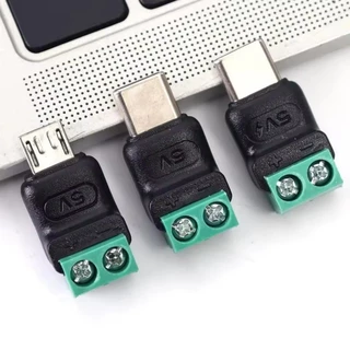 อะแดปเตอร์เทอร์มินัล USB C ถึง 2Pin - สกรู 5V ปลั๊กไร้บัดกรี - บล็อกเทอร์มินัลจีบ 5V - ขั้วต่อการชาร์จการถ่ายโอนข้อมูลสีเขียว - หัวการเชื่อมต่อที่รวดเร็วของโทรศัพท์มือถือ