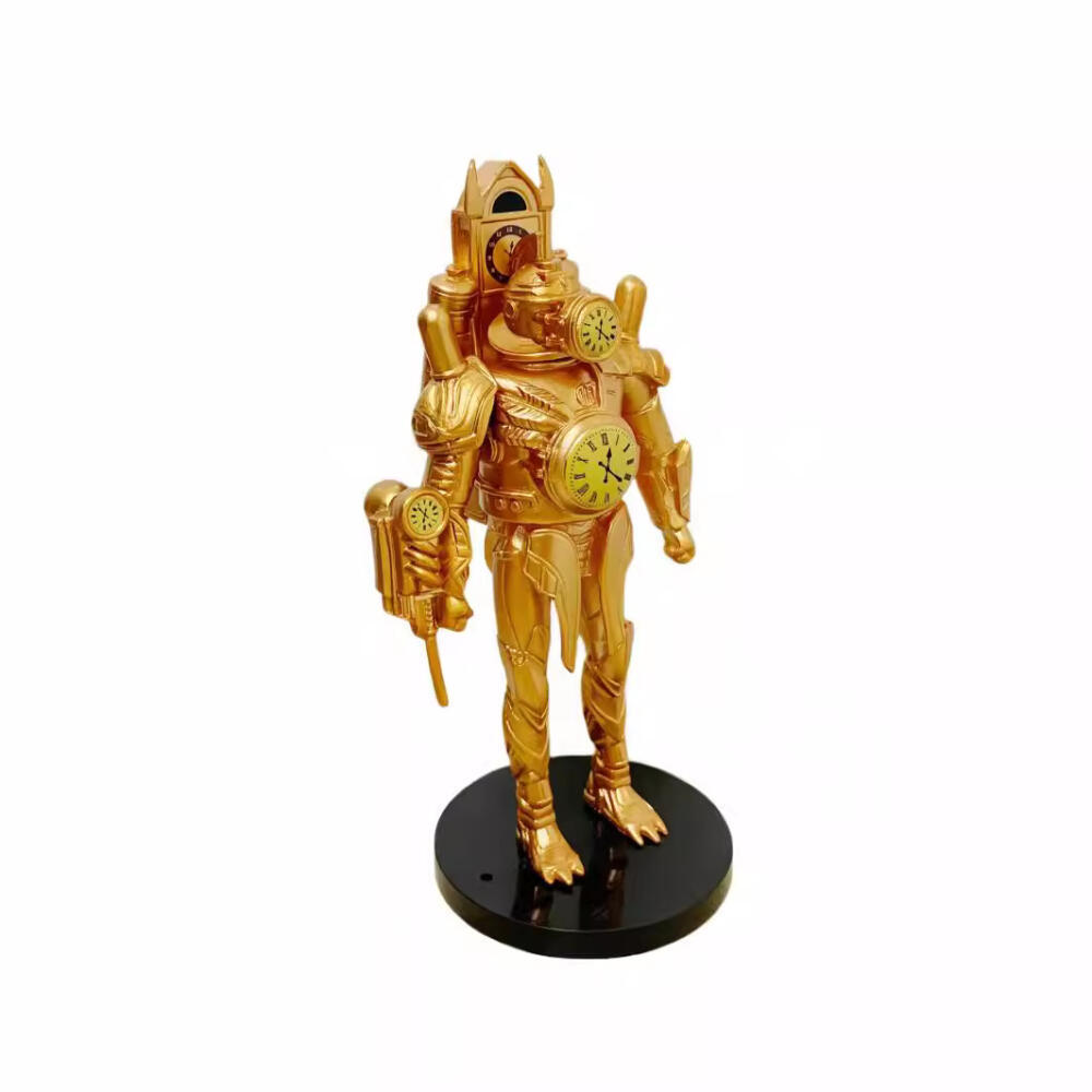 Golden Clock Man-Made Joint Movable Deformation Clock Man Doll with Base Model Toy Jewelry