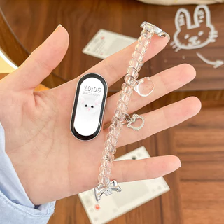สายรัดผมรูปสายโทรศัพท์น่ารักสำหรับ Xiaomi Mi Band 10/9/8/7/6/5/4/3 รุ่น NFC เซรามิก สายรัดยางยืดแบบเกลียวสำหรับเปลี่ยนรัดข้อมือ