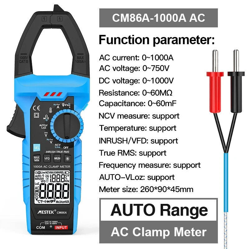 CM86 1000A DC/AC Current Digital Clamp Meter มัลติมิเตอร์แบบช่วงอัตโนมัติ True-RMS ความแม่นยําสูงโวล