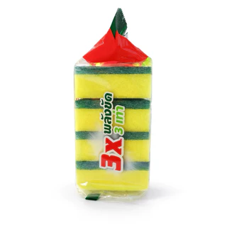 Scotch-Brite สก๊อตช์-ไบรต์ แผ่นใยขัดพร้อมฟองน้ำ 3 ชิ้น ฟรี 1 ชิ้น