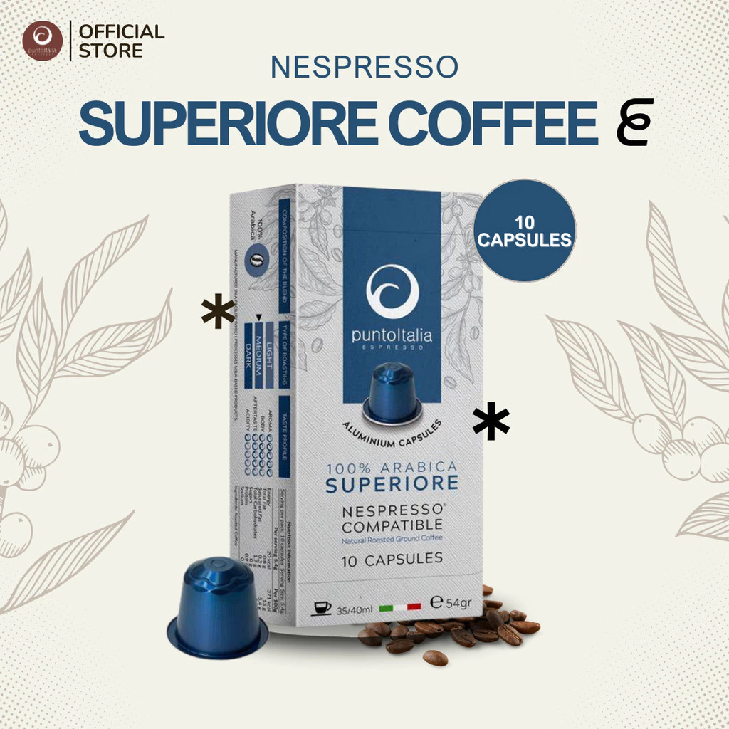กาแฟแคปซูล SUPERIORE อาราบิก้า 100% สำหรับเครื่อง Nespresso® (10 แคปซูล) (PUNTO ITALIA ESPRESSO BRAND)