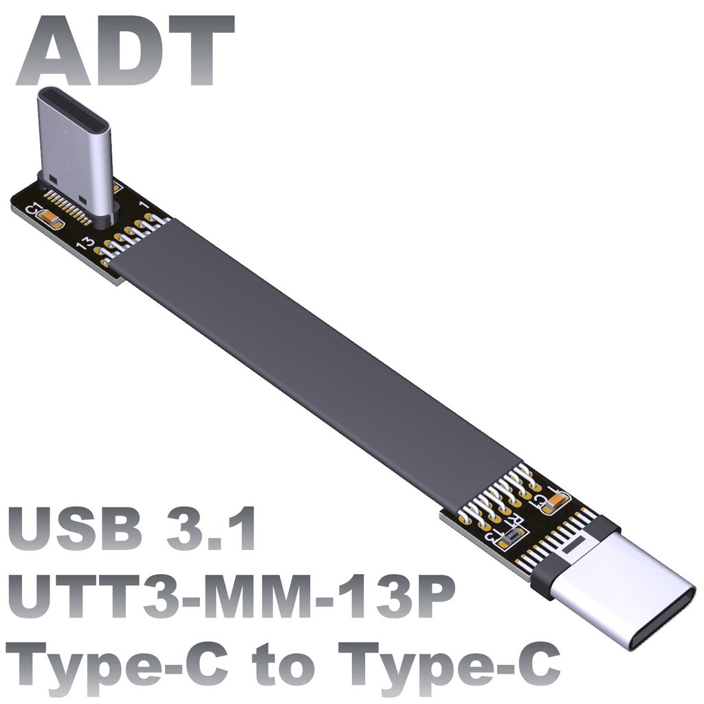 USB3.1 Flat Data Soft Expansion Cable C Male type-c Angle 90 องศา ADT gen2x1 10g