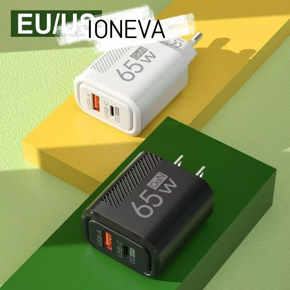 IONEVA อะแดปเตอร์ชาร์จโทรศัพท์, PD Type C EU/US 65W GaN ปลั๊กชาร์จ, อุปกรณ์เสริม USB A + C Fast Charging USB C Charger สําหรับ //