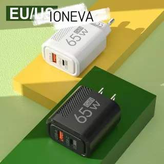IONEVA อะแดปเตอร์ชาร์จโทรศัพท์, PD Type C EU/US 65W GaN ปลั๊กชาร์จ, อุปกรณ์เสริม USB A + C Fast Charging USB C Charger สําหรับ //