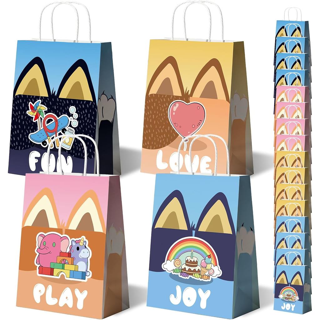 TimEmbrace Blue Puppy Goodie Bags, 16 Count Party Favor Bags and Gift Bags for Kids Birthday, Holida