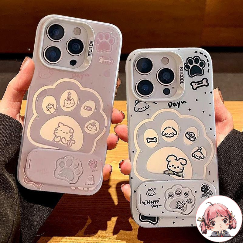 ส่งจากไทย เคสสำหรับไอโฟน13 แมวหมาอุ้งเท้า น่ารัก เคสแข็งขาตั้งกระจก For IPhone17 16 13 12 11ProMAX 14 15 XS 7/8 Plus SE2