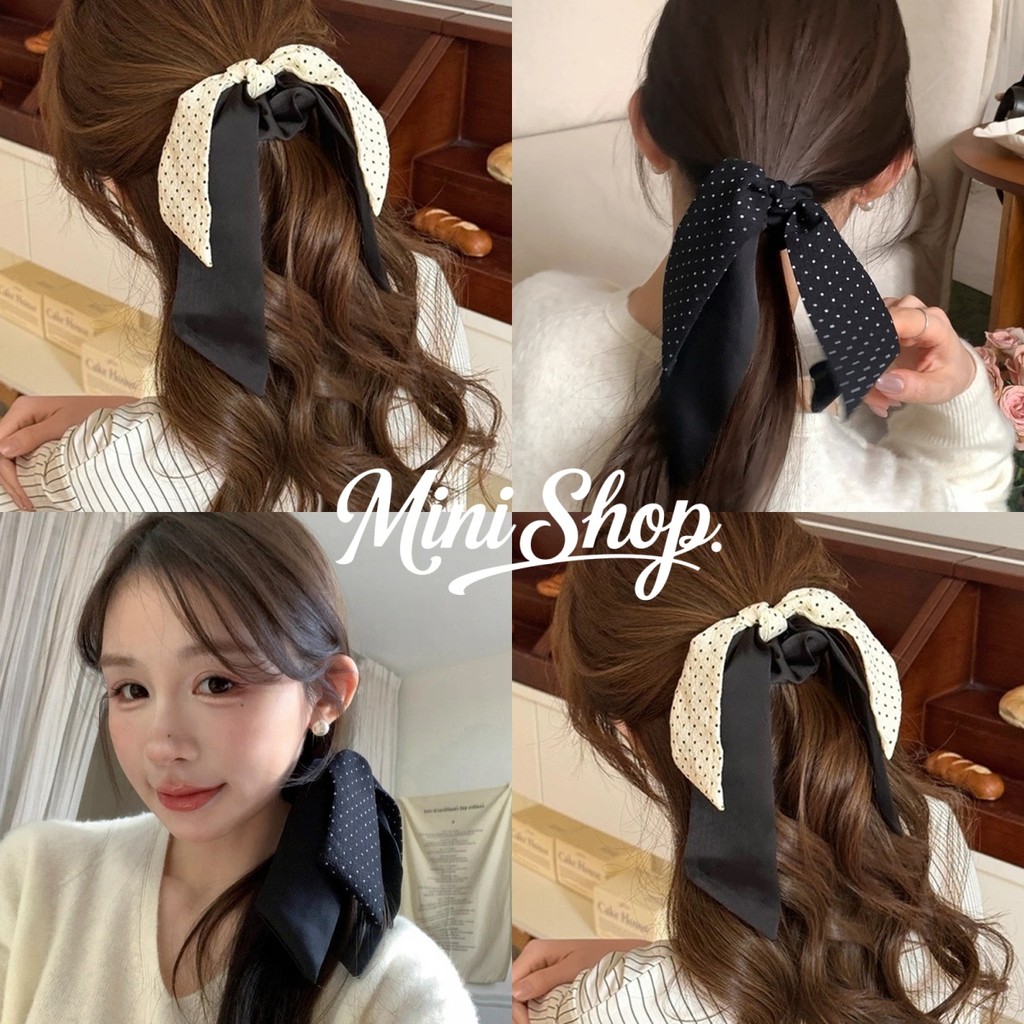 Mini shop🌸พร้อมส่ง🌸(VO-78)ยางรัดผมผูกโบว์ น่ารักๆสไตล์สาวเกา แต่ง2ชั่น ลายจุดมี2สี