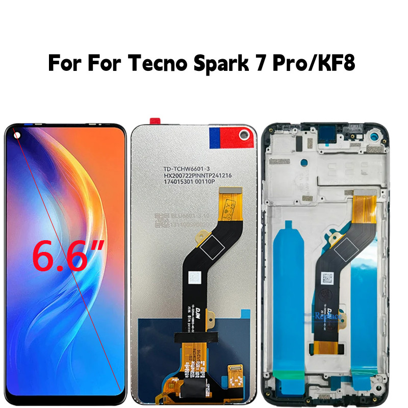 สําหรับ Tecno Spark 7 Pro/KF8 จอแสดงผล LCD Touch Screen Digitizer Glass Assembly อะไหล่ซ่อม