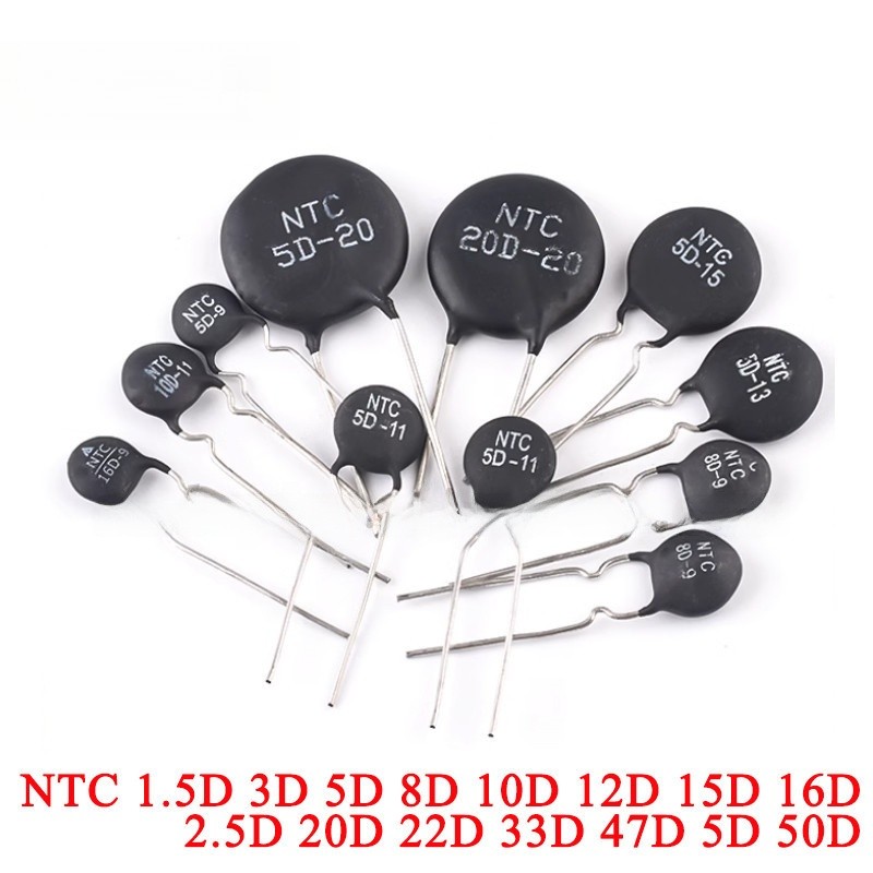 10pcs ตัวต้านทานความร้อน MF72 NTC 1.5D 3D 5D 8D 10D 12D 15D 16D 2.5D 20D 22D 33D 47D 5D 50D 5 7 9 11