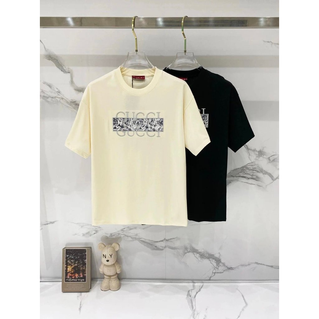 Guc ปักรอบคอ t แยก Casual แฟชั่น g หน้าอกสบายผ้าฝ้ายเสื้อยืด Double Top os โบราณผู้ชายผู้หญิง ssg สิ