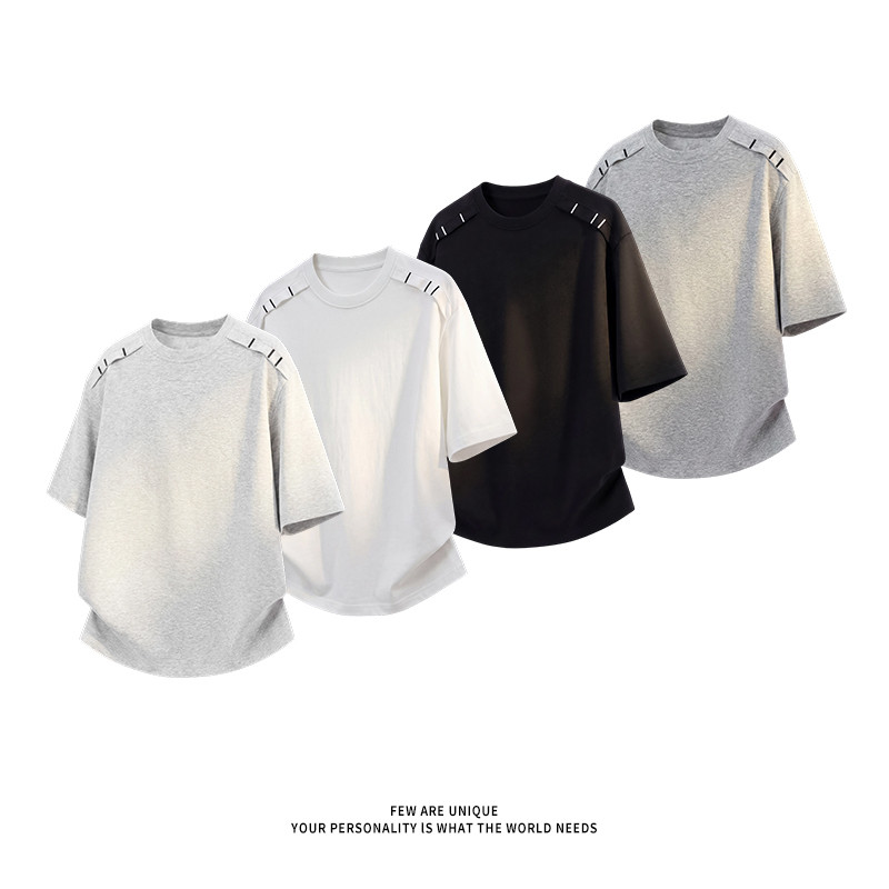 เสื้อยืดแขนสั้นผู้ชายแบบหลวมๆ ทำจากผ้าฝ้าย สไตล์อเมริกันสำหรับฤดูร้อน