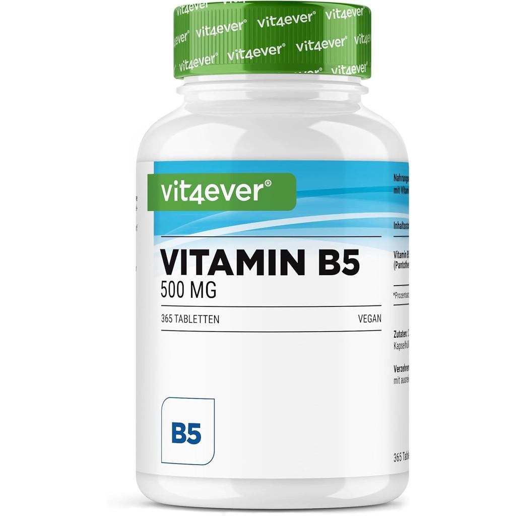 Vitamin B5 (กรดแพนโทธีนิก) 500 mg 365 เม็ด เพียงพอใช้ตลอดปี ปราศจากสารเติมแต่ง สูตรสำหรับ_vegan_