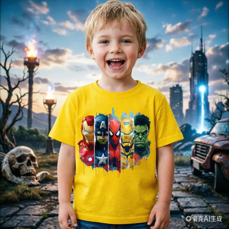 เสื้อยืดเด็กแฟนอนิเมะซูเปอร์ฮีโร่ Avengers, เสื้อยืดลายไอรอนแมน กัปตันอเมริกา และฮัลค์, เสื้อแขนสั้นผ้าฝ้ายสำหรับเด็ก