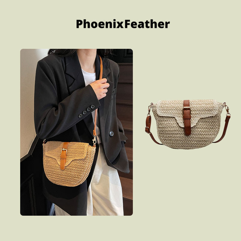 Phoenix Feather กระเป๋าสานสำหรับวันหยุดชายหาด พร้อมสายสะพาย