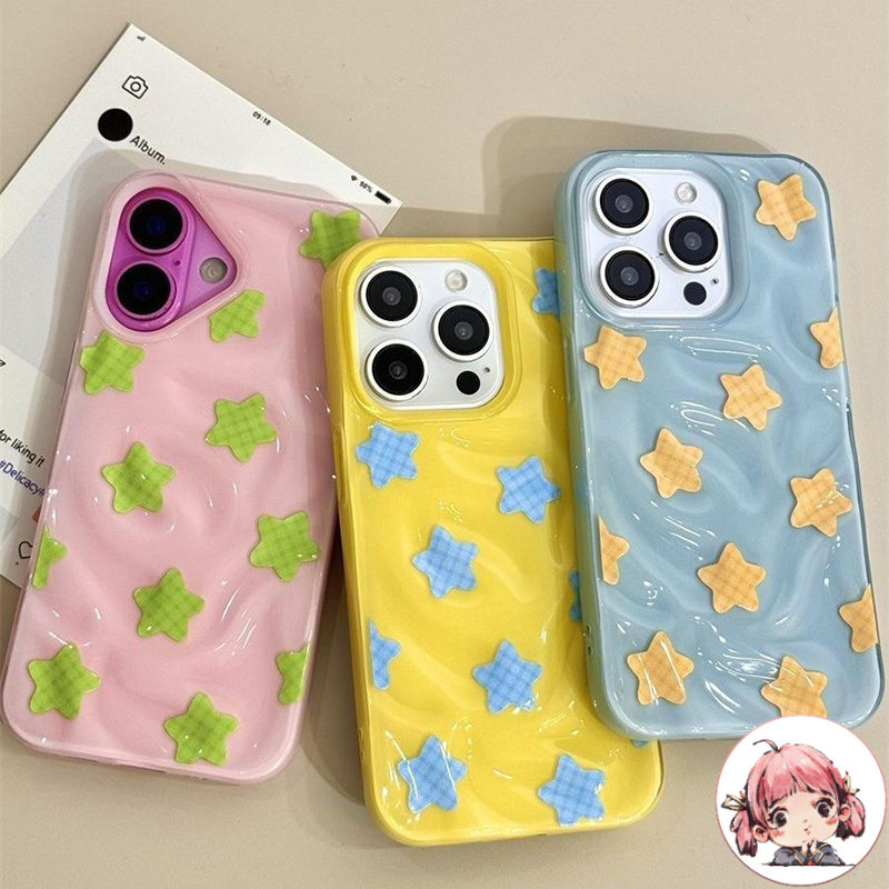 สต๊อกไทย เคสสำหรับไอโฟน13 ลายดาว สีเหลือง สดใส เคสนิ่มครอบอุกกาบาต For IPhone17 16 11 12 13Pro MAX 14 15PLUS XR XS 6/7/8