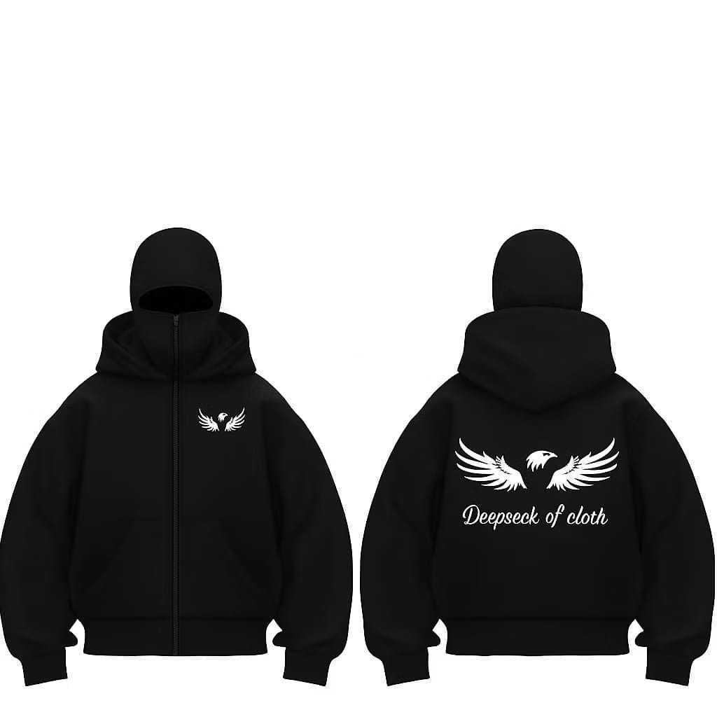 INTELEK-HOODIE BALACLAVA SAYAP UNISEX METAL ZIPPER JAKET BOXY HITAM UKURAN M-XXL JAKET NINJA