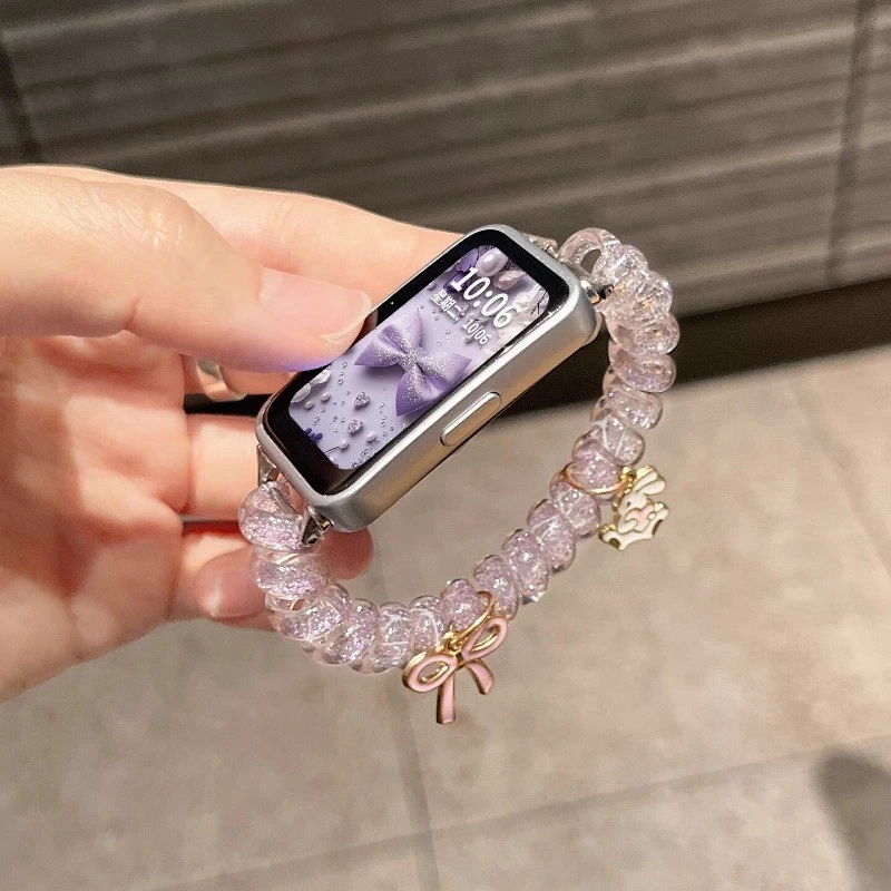 สายคล้องโทรศัพท์ประดับกลิตเตอร์วิบวับสำหรับ Huawei Band 11 / 11 Pro สายรัดข้อมือสีลูกกวาดน่ารัก พร้อมเคสสำหรับ Huawei Band 10 9 8