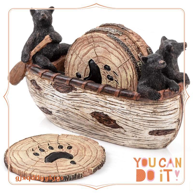 ที่รองแก้วหมีขนาดเต็มชุด 6 ชิ้นสําหรับบ้าน,ตกแต่ง Lodge ชนบท-Lack Bear Style gjxqdyykjgs.th