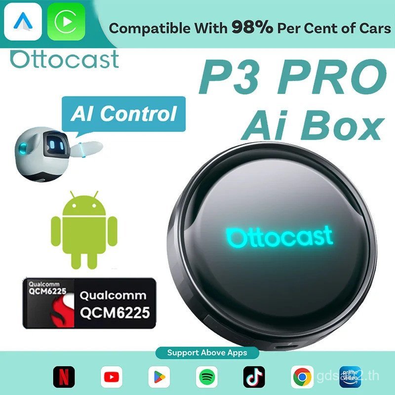 OTTOCAST P3 Pro Ai กล่องไร้สาย Carplay Android Auto Aadapter Ai Voice QCM 6225 กล่องวิดีโอสําหรับ Be
