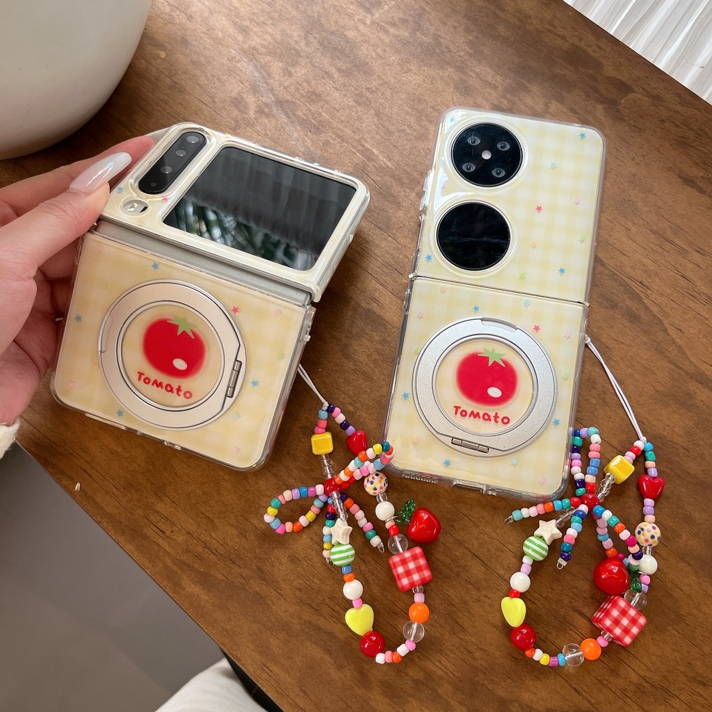 Applicable huawei purax xiaomi oppo honor Phone case Yellow checkered tomato folding screen Bracket 