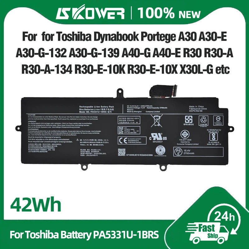 แบตเตอรี่แล็ปท็อป SKOWER 42Wh PA5331U-1BRS สำหรับ Toshiba Dynabook Portege A30-E X30L-G R30-A R30-E-