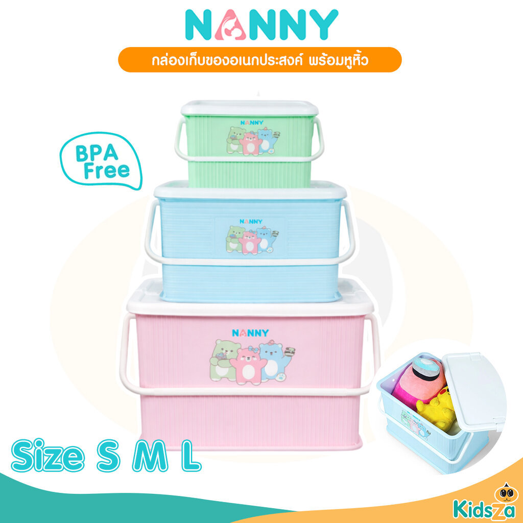 Nanny กล่องอเนกประสงค์ กล่องใส่ของเตรียมคลอด ลาย Family Size S M L มีหูหิ้ว ฝาล็อคได้