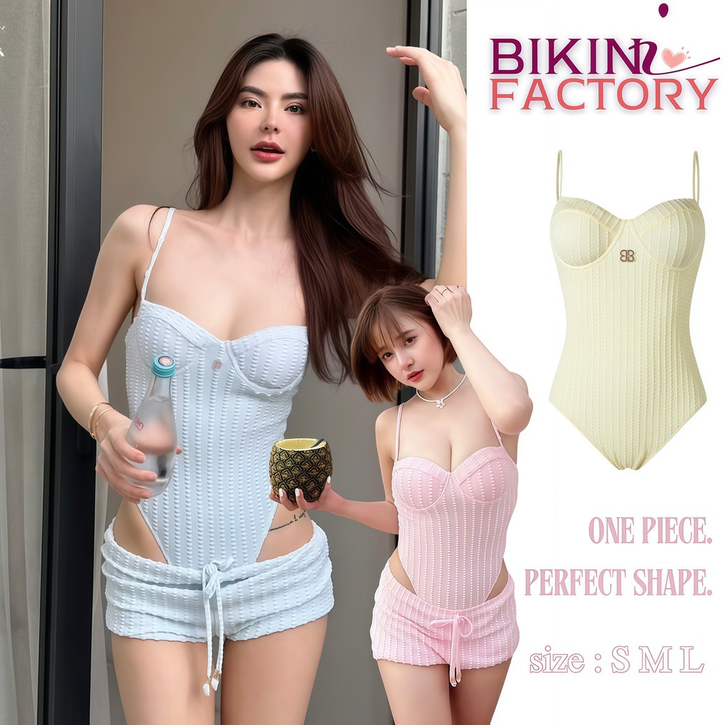 BIKINI FACTORY ชุดว่ายน้ำวันพีซ ผู้หญิง ลายริ้ว น่ารัก ไม่โป๊ ใส่สบาย เที่ยวทะเล 🌺มีไซส์ S-L | น้ำหนัก 38-58 กก. Y289
