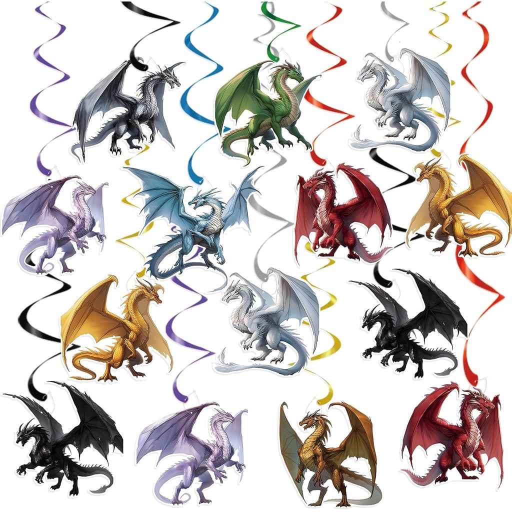Pre-strung Dragon Birthday Party ตกแต่ง 18PCS ธีมมังกรตกแต่งวันเกิด Dragon Party Favors Dragon Party