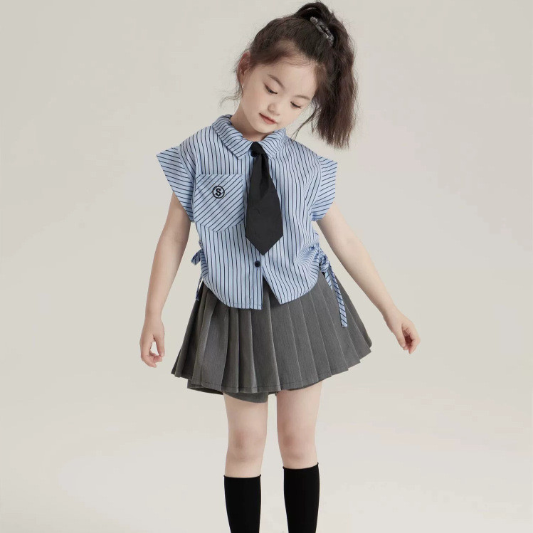 ชุดเดรสเด็กผู้หญิงสไตล์_preppy_สำหรับฤดูใบไม้ผลิและฤดูร้อน กระโปรงจีบสูท