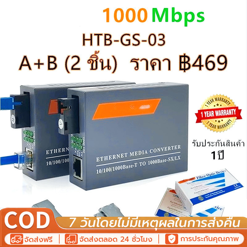 พร้อมส่ง🚚 Media Converter 10/100/1000 MBPS HTB-GS-03(A+B)-20KM / netlink มีเดีย คอนเวอร์เตอร์