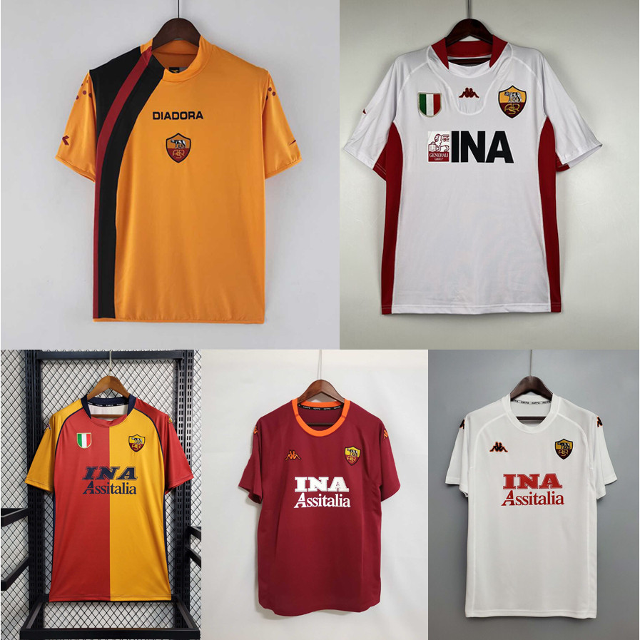 เสื้อฟุตบอลคุณภาพสูง 00/01/02/05/06 season Roma home and away Thai vintage สําหรับผู้ชาย