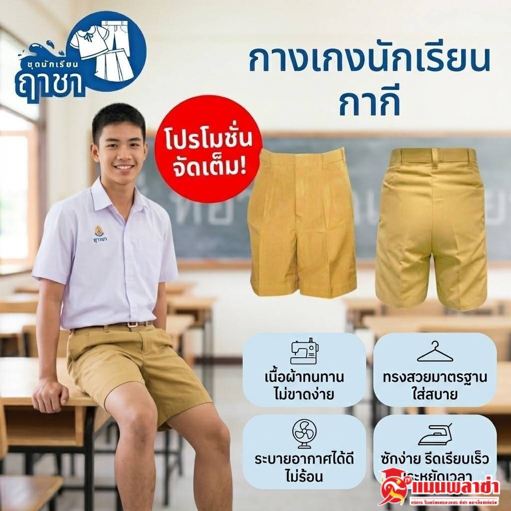 กางเกงนักเรียนชาย กากี ตราฤาชา