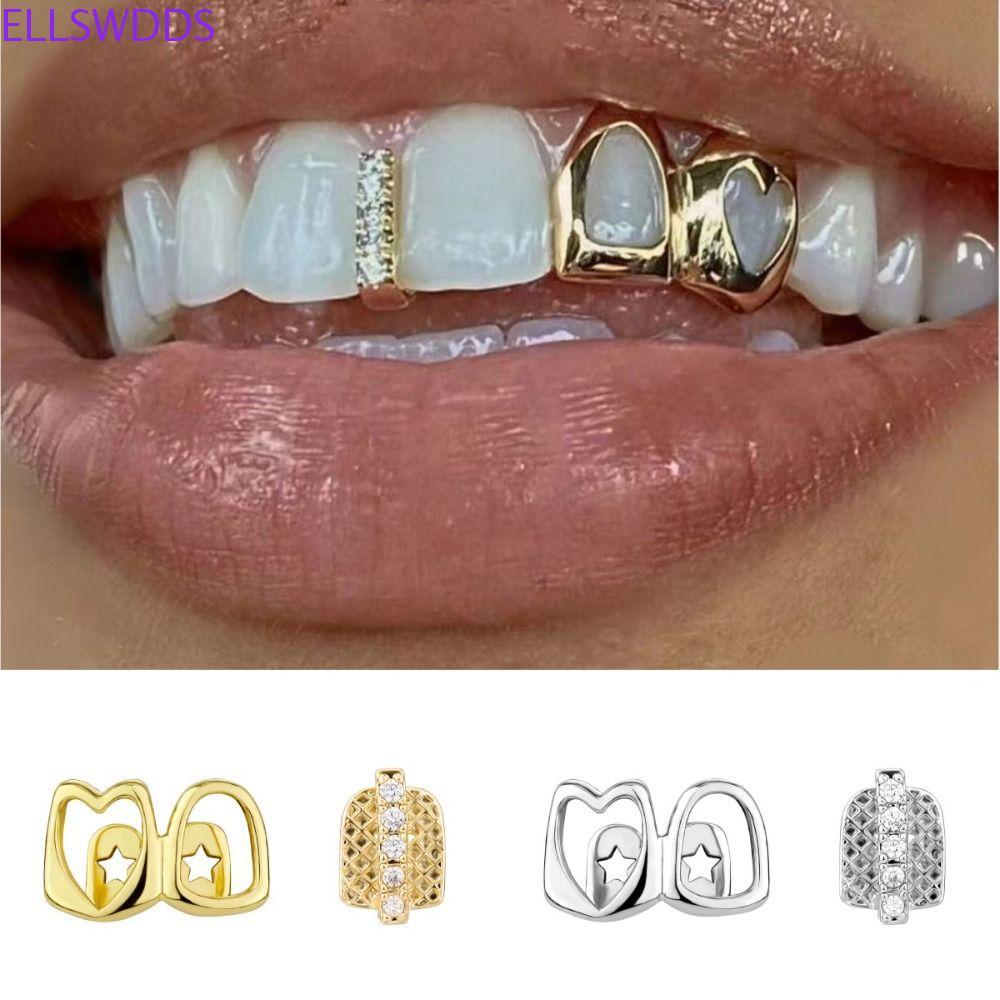 Grillz หัวใจโปร่งแสง 1/2 ชิ้น สไตล์ฮิปฮอป พังค์ เพชรสีทอง ประดับฟันหรูหราทันสมัย