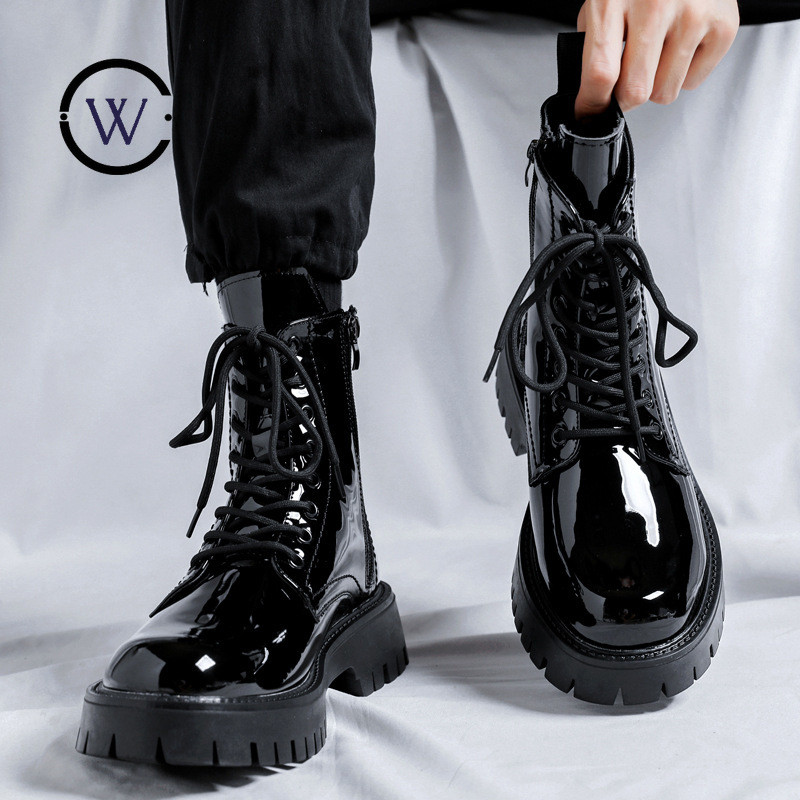Dark Series ZYD88 Martin รองเท้าผู้ชายสไตล์อังกฤษ High-Top รถจักรยานยนต์อินเทรนด์ผู้ชายรองเท้าผู้ชาย