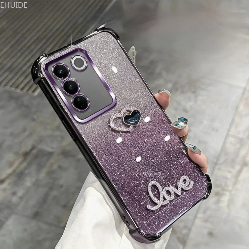 SAMSUNG 3D LoveกันกระแทกGlitterชุบสําหรับSamsung Galaxy S26 Ultra S25 S24 S23 S22 S21 S20 หมายเหตุ 2