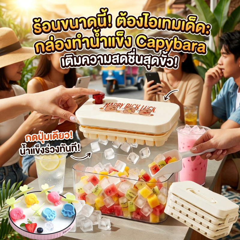 NEW Capybara พร้อมส่ง ถาดทำน้ำแข็ง วัสดุเกรดอาหารที่ปลอดภัย ความจุขนาดใหญ่ 50/100ช่อง มีฝาปิด