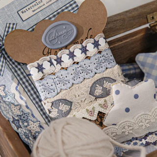 QOUZMO [Handcrafted Crocheted Collection] ชุดสติ๊กเกอร์แถบยาวแฮนด์เมดย้อนยุค | 20แผ่น/แพ็คสติกเกอร์กระดาษพื้นผิวสําหรับวารสารสมุดภาพ ทําเอง ตกแต่ง