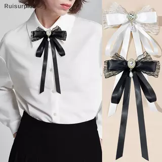 [Rui-t] ใหม่สีดําผูกโบว์เสื้อคอปก Pins คริสตัล Bowknot ริบบิ้นเข็มกลัดสําหรับผู้หญิงงานแต่งงานเนคไทอุปกรณ์เสริม