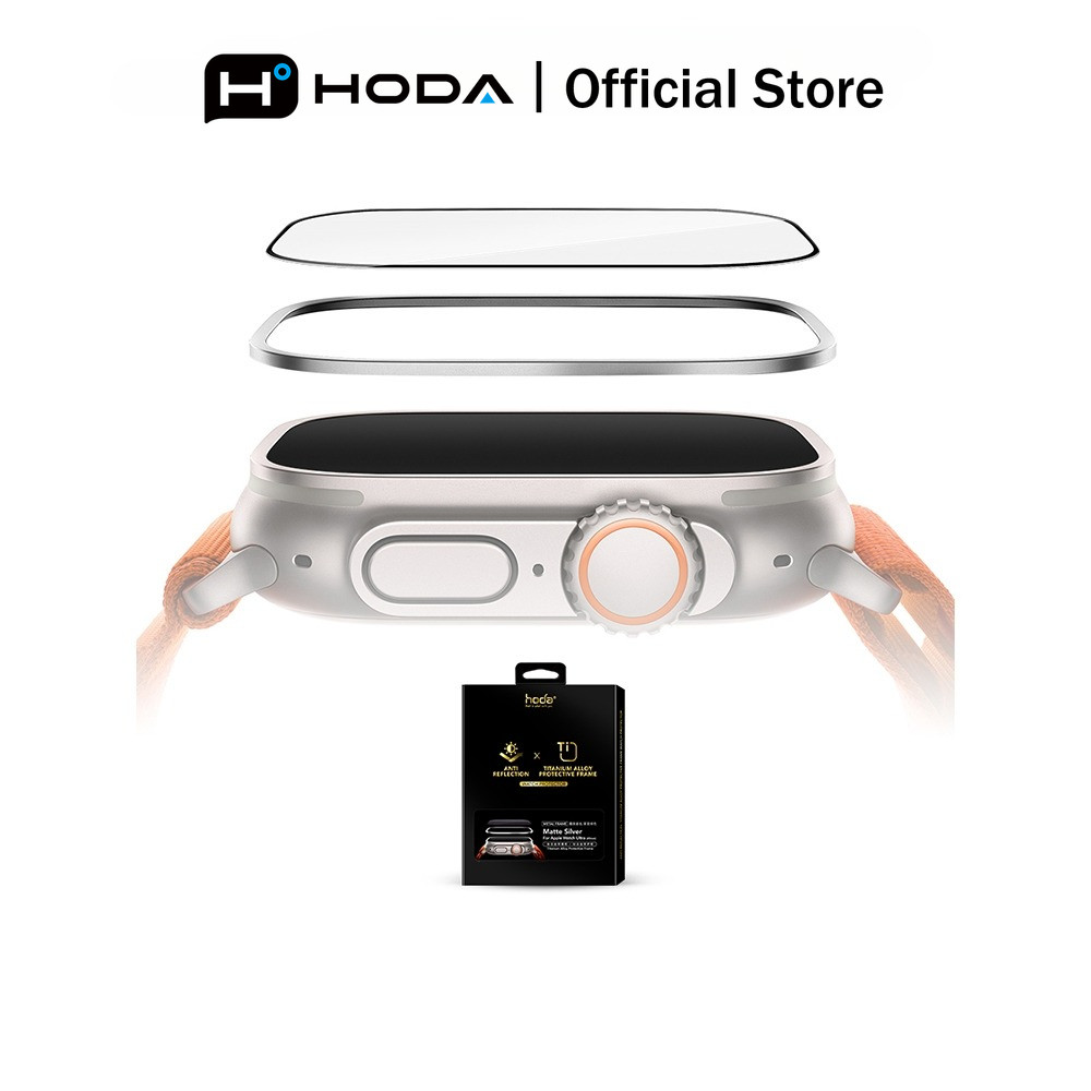 HODA Anti-Reflerction Apple Watch Protector พร้อมกรอบป้องกันโลหะผสมไทเทเนียมสําหรับ Apple Watch Ultr