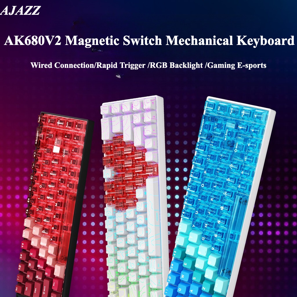 AJAZZ AK680 V2 สวิตช์แม่เหล็กคีย์บอร์ดแบบมีสาย Rapid Trigger RGB Backlight Gaming E-sports