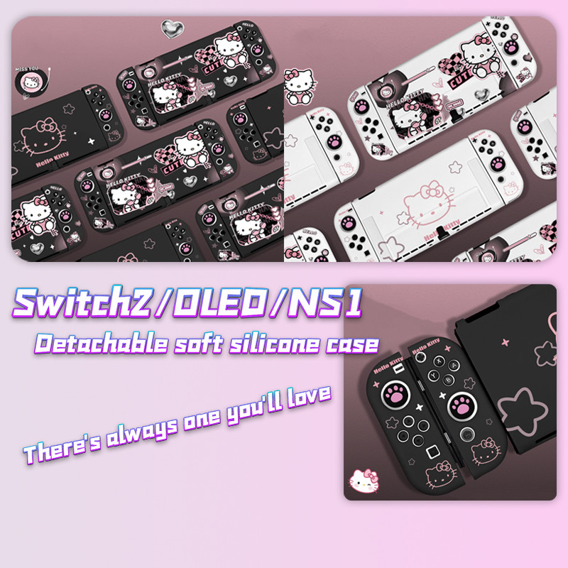 เคสซิลิโคนแบบนุ่มสําหรับคอนโซล Nintendo Switch OLED | การออกแบบการ์ตูนแมว | ป้องกันลายนิ้วมือและน้ําหนักเบา | เข้ากันได้กับ Joy-Con