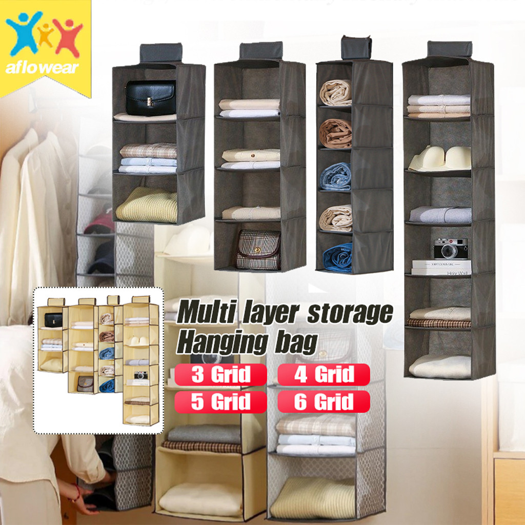 3-6ชั้น ที่แขวนจัดเก็บกระเป๋า ที่เก็บของมัลติฟังชั่น แบบแขวน พับได้และไม่เสียรูปทรงง่าย ที่เก็บของอเนกประสงค์