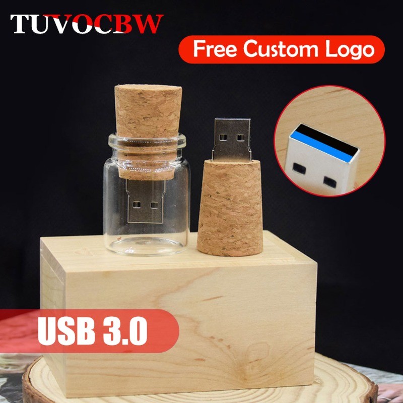 ฟรีโลโก้ที่กําหนดเองไม้ Drift ขวด USB 3.0 แฟลชไดรฟ์ 4G 8G 16G 32G Make a Wish ของขวัญ Memory Stick U
