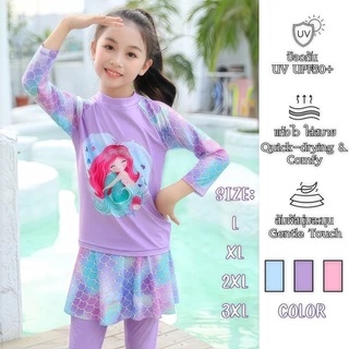 BABY BEACH ชุุดว่ายน้ำเด็กผู้หญิง ชุดว่ายน้ำเด็กกัน uv ชุุดว่ายน้ำเด็กกระโปรง 🐼🐸 มีไซส์ L-3XL แขนยาว ส่งไว Y748
