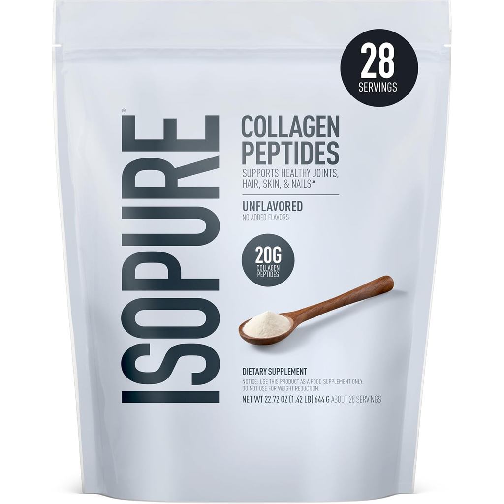 Isopure Collagen Peptides Powder ส่งเสริมเส้นผม เล็บ ผิวและข้อ พร้อมวิตามินซีและไบโอติน รสไม่ปรุงแต่